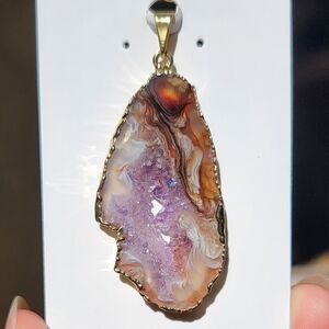 NEW 1.8" x 1" GOLD PLATED COPPER AGATE AMETHYST PENDANT